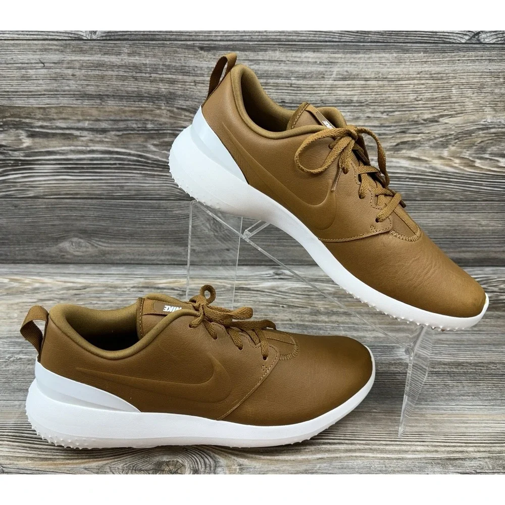 NIKE Roshe G Premium Brown Leather Spikeless Golf Shoes AA1838-200 Men's 10.5